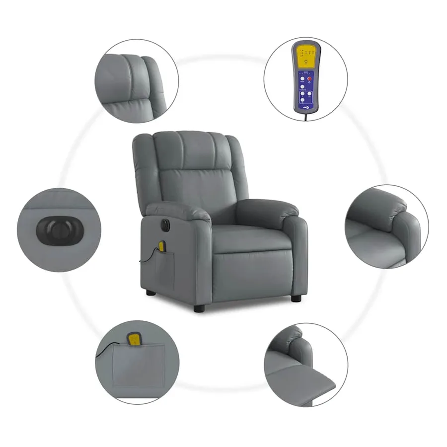 Fauteuil de massage inclinable électrique gris similicuir - 8