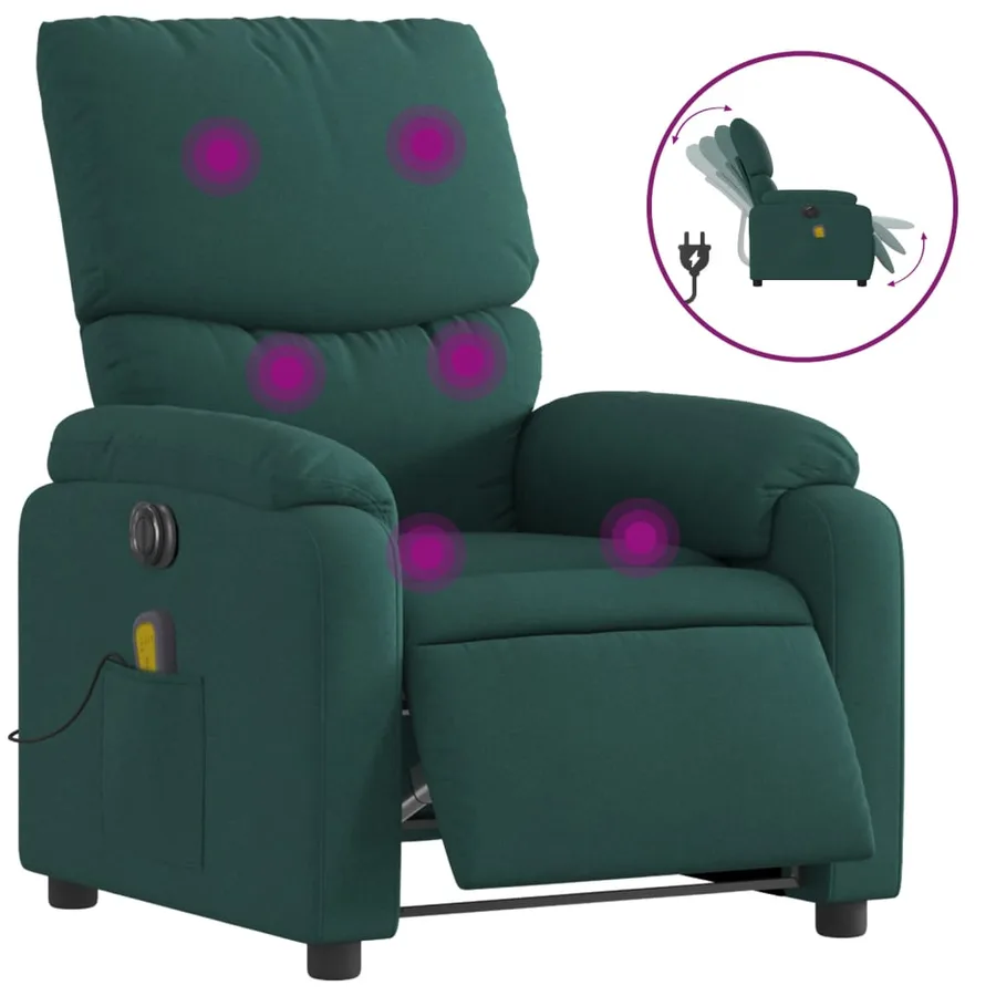 Fauteuil de massage inclinable électrique Vert foncé Tissu - 2