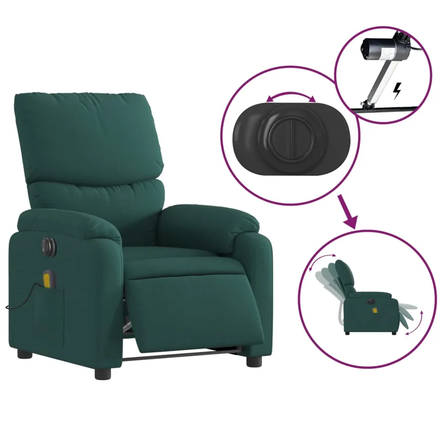 Fauteuil de massage inclinable électrique Vert foncé Tissu - 6