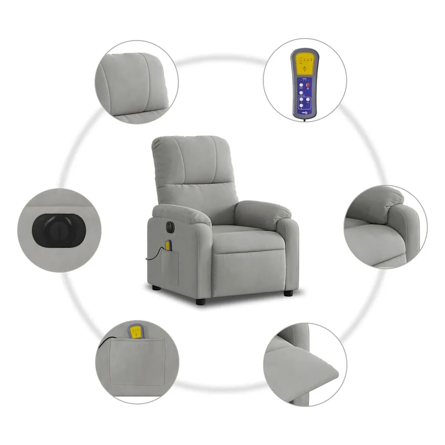 Fauteuil inclinable de massage électrique gris clair - 8