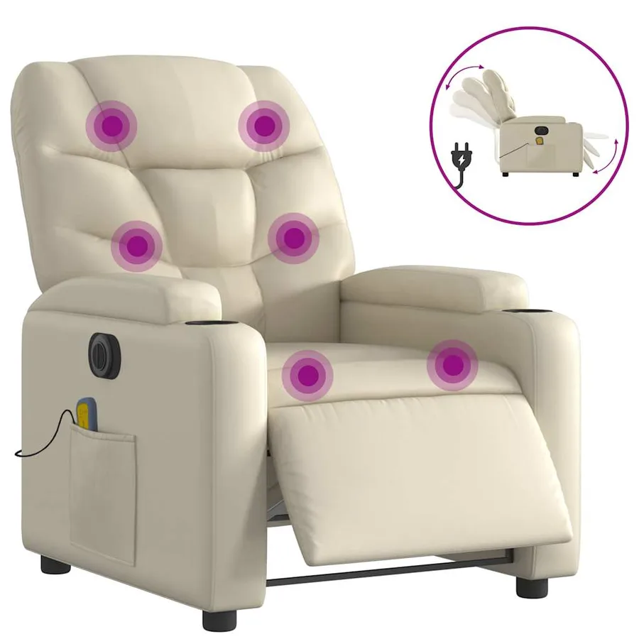 Fauteuil de massage inclinable électrique crème similicuir - 2