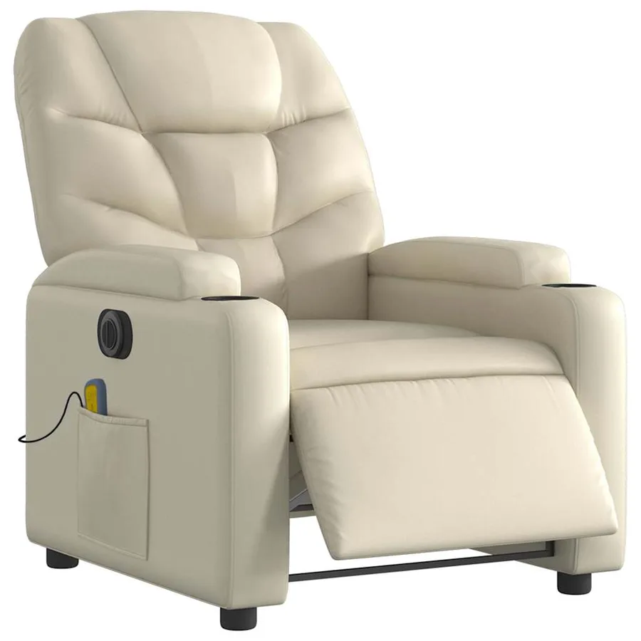 Fauteuil de massage inclinable électrique crème similicuir - 3
