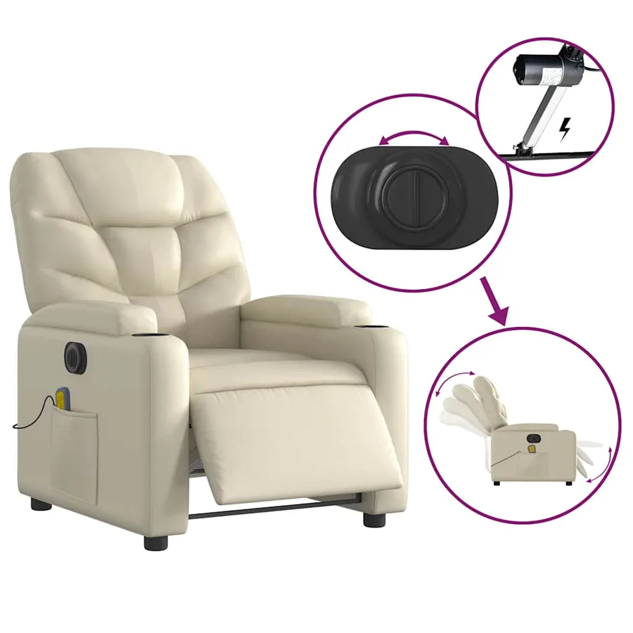 Fauteuil de massage inclinable électrique crème similicuir - 6