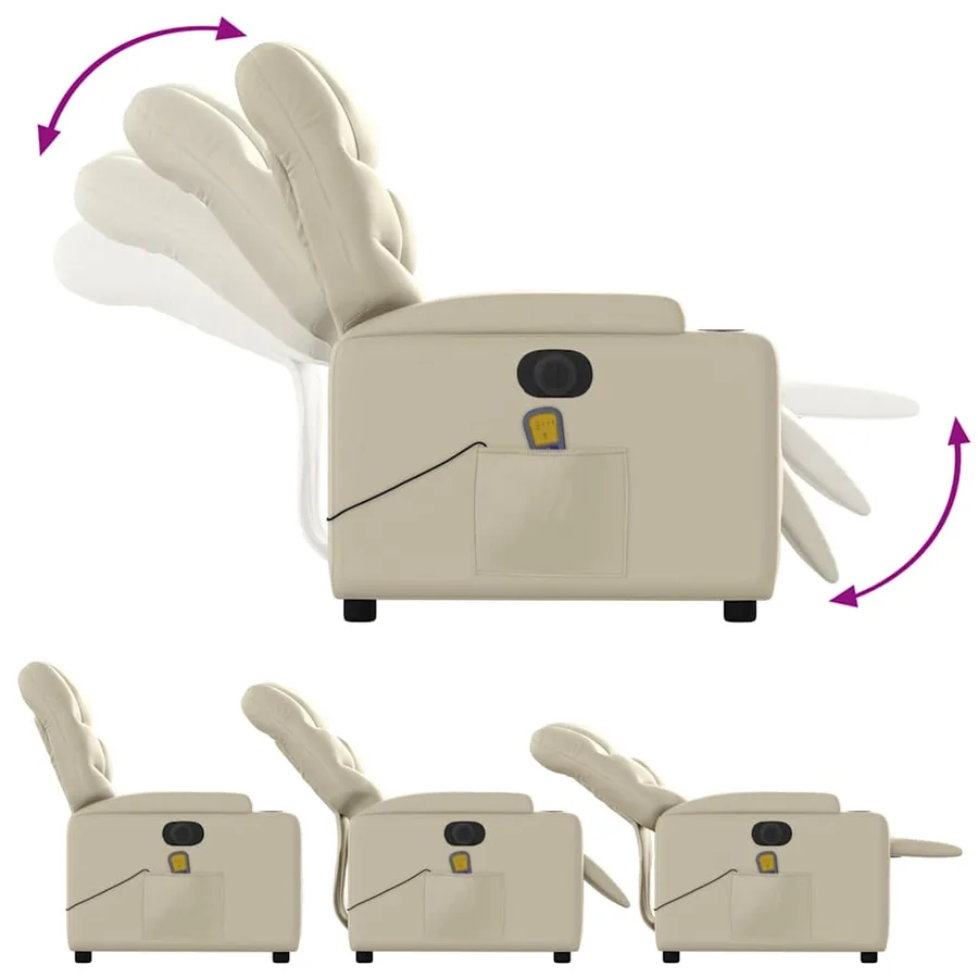 Fauteuil de massage inclinable électrique crème similicuir - 7