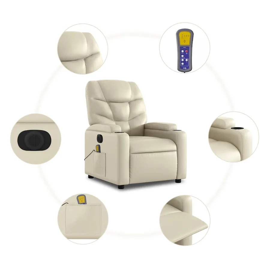 Fauteuil de massage inclinable électrique crème similicuir - 8