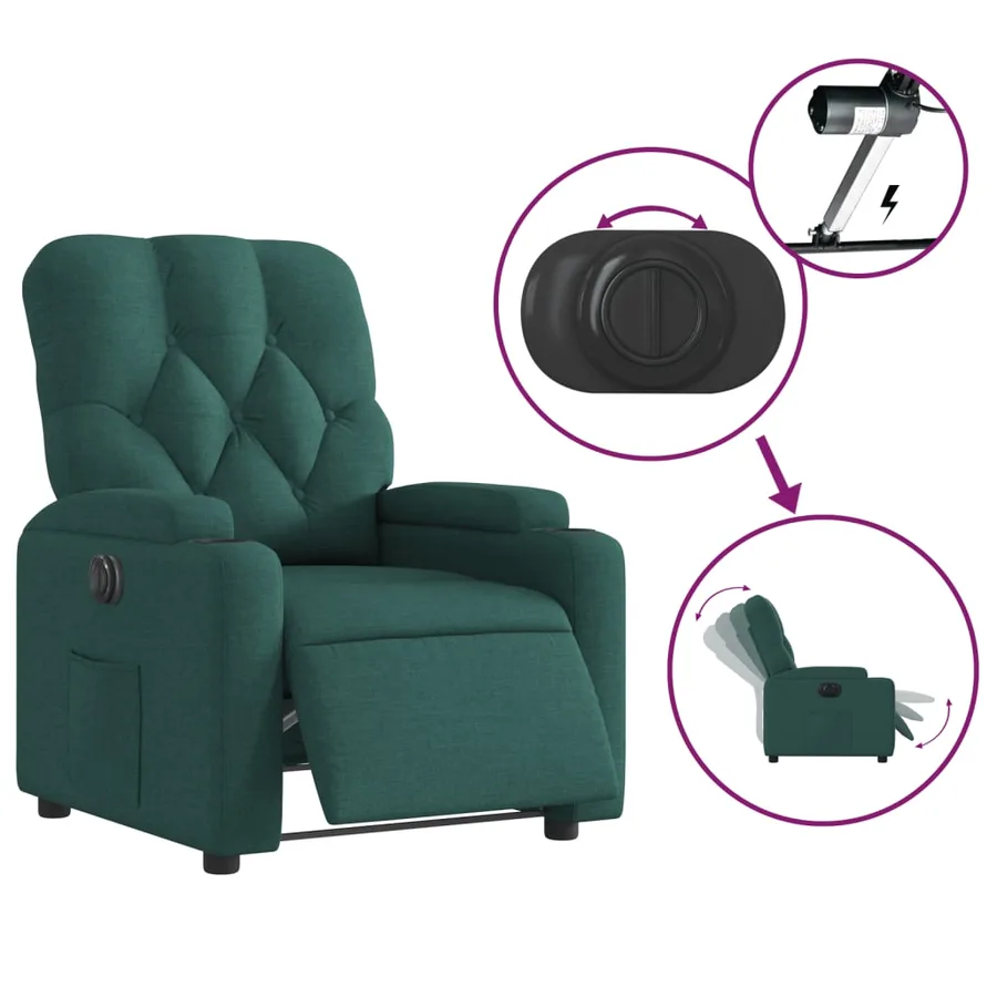Fauteuil inclinable électrique Vert foncé Tissu - 6