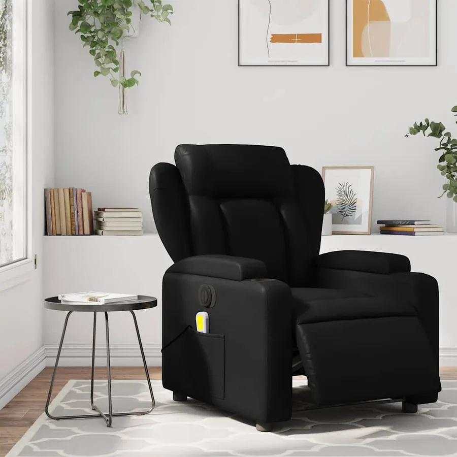 Fauteuil de massage inclinable électrique noir similicuir - 15