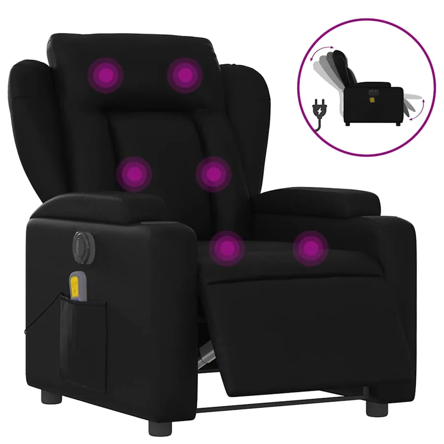 Fauteuil de massage inclinable électrique noir similicuir - 2