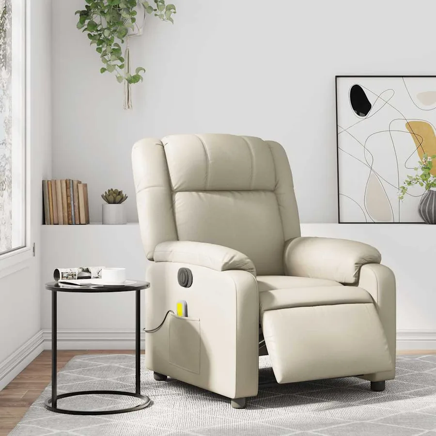 Fauteuil de massage inclinable électrique crème similicuir - 15
