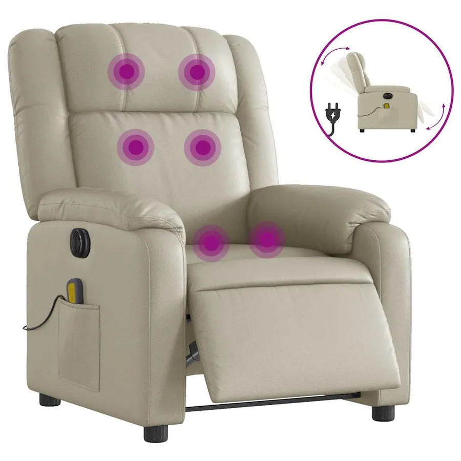 Fauteuil de massage inclinable électrique crème similicuir - 2