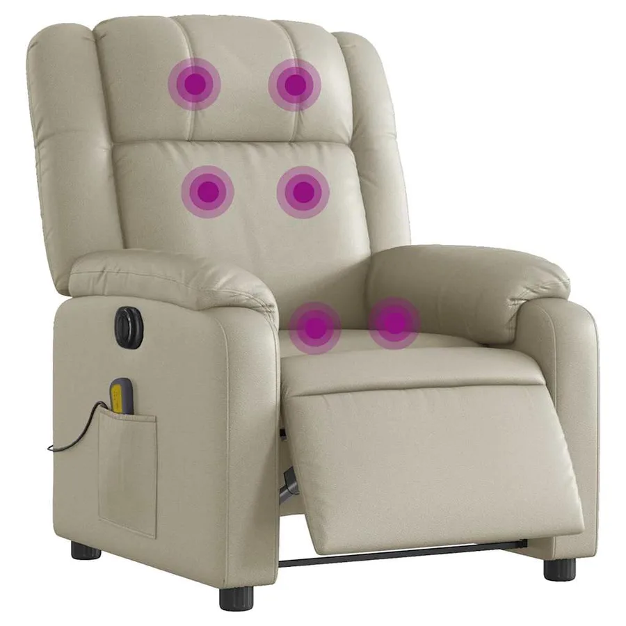 Fauteuil de massage inclinable électrique crème similicuir - 3