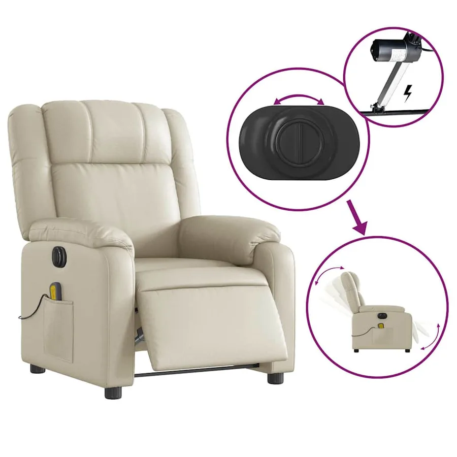 Fauteuil de massage inclinable électrique crème similicuir - 6