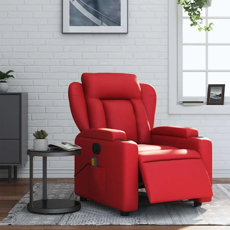 Fauteuil de massage inclinable électrique rouge similicuir - 16