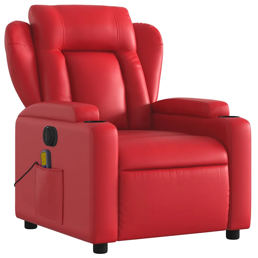 Fauteuil de massage inclinable électrique rouge similicuir - 4