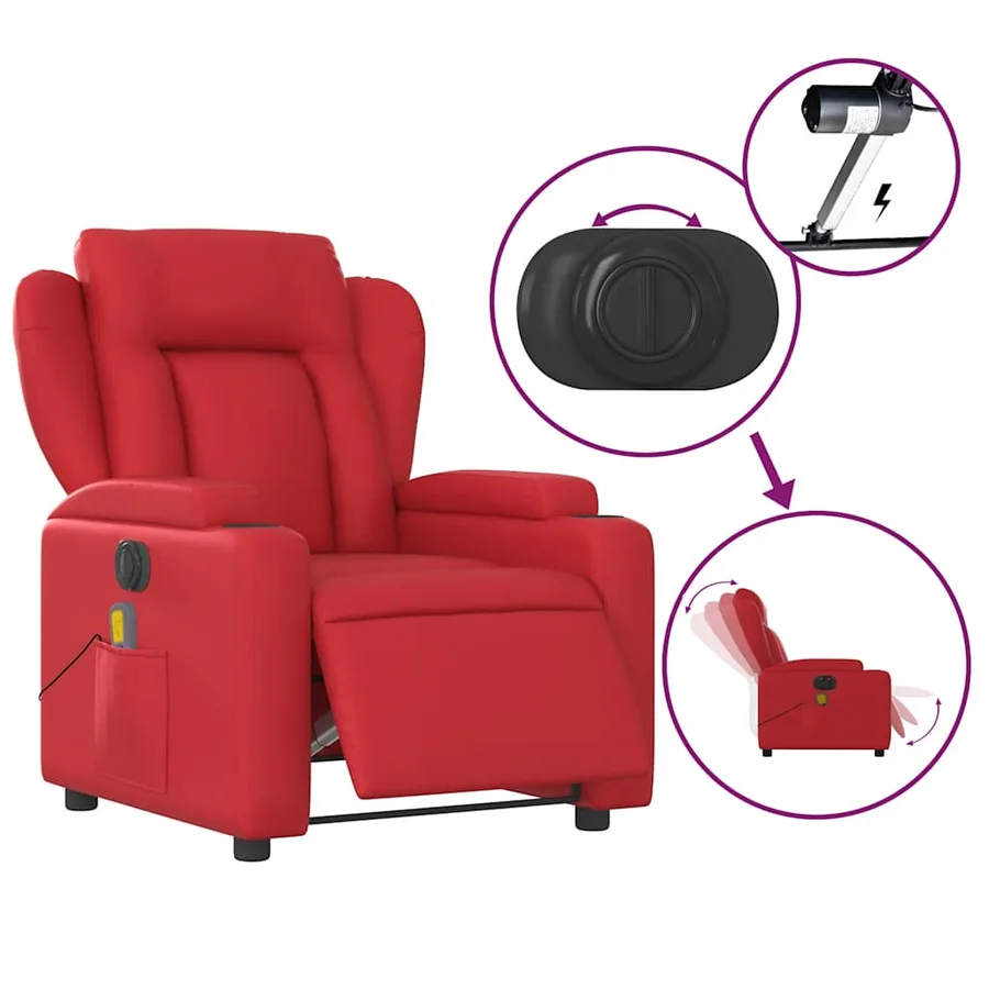 Fauteuil de massage inclinable électrique rouge similicuir - 6