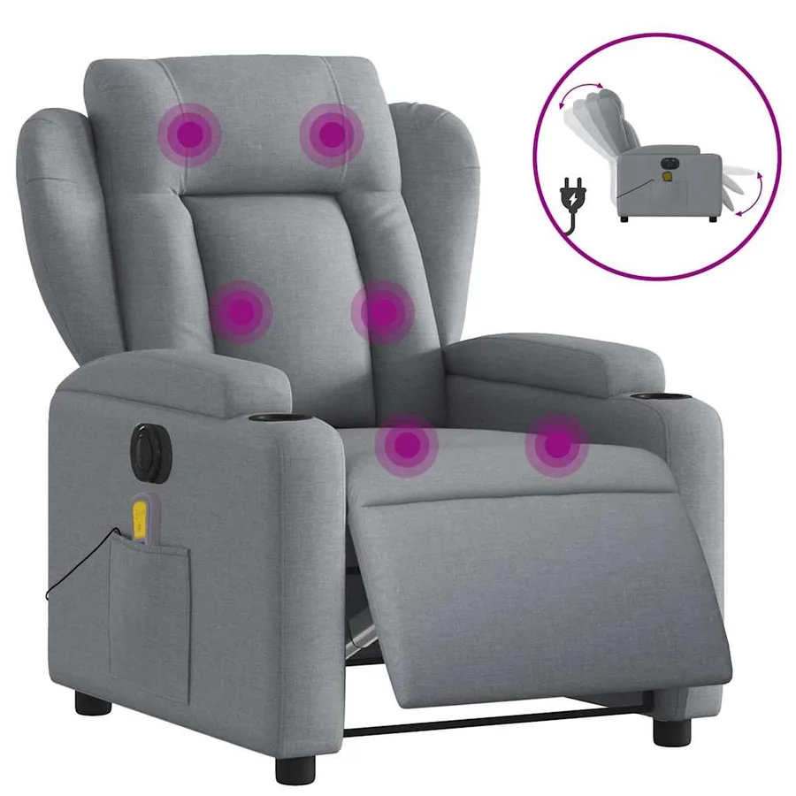 Fauteuil de massage inclinable électrique gris clair tissu - 2