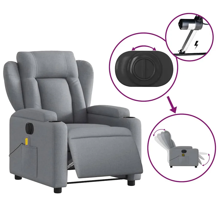 Fauteuil de massage inclinable électrique gris clair tissu - 6