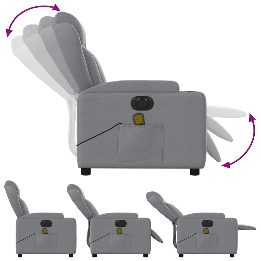Fauteuil de massage inclinable électrique gris clair tissu - 7