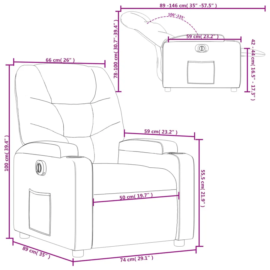 Fauteuil inclinable électrique Noir Similicuir - 16