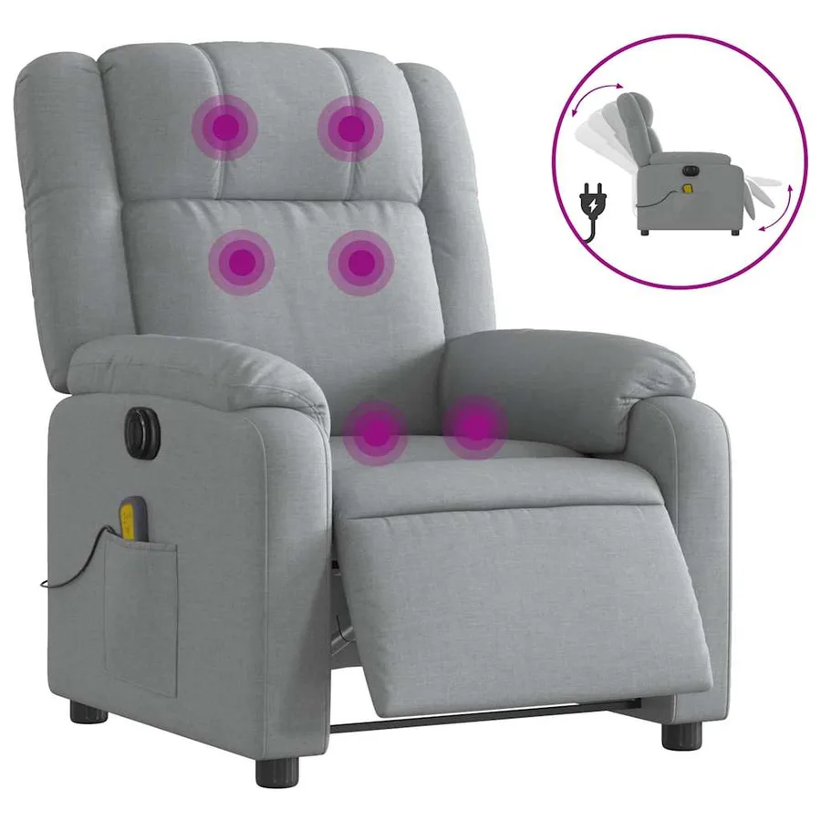 Fauteuil de massage inclinable électrique gris clair tissu - 2