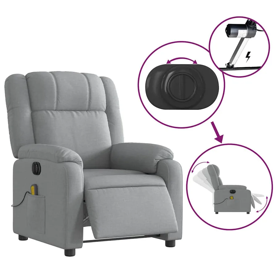 Fauteuil de massage inclinable électrique gris clair tissu - 6