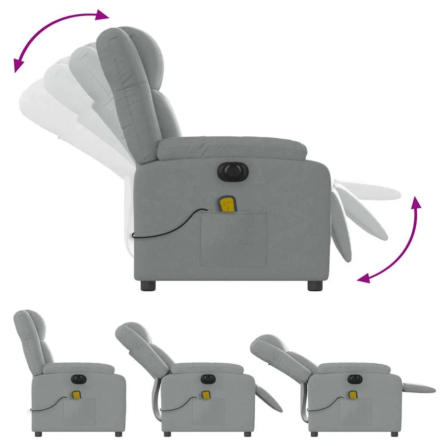 Fauteuil de massage inclinable électrique gris clair tissu - 7