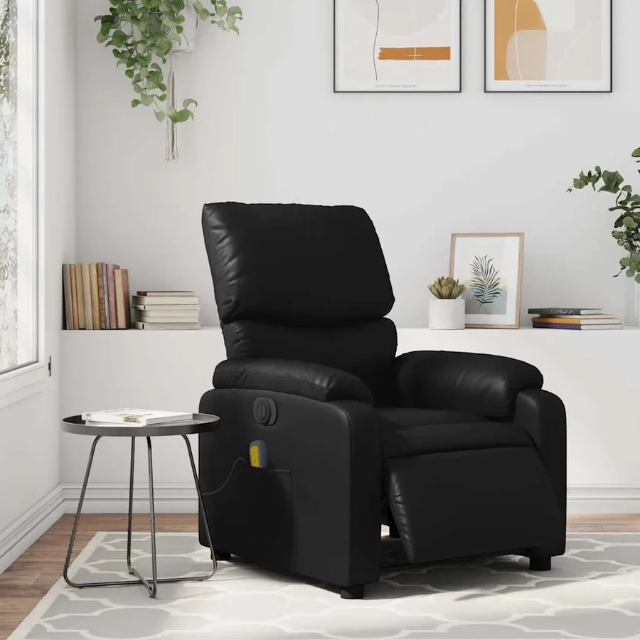 Fauteuil de massage inclinable électrique noir similicuir - 16