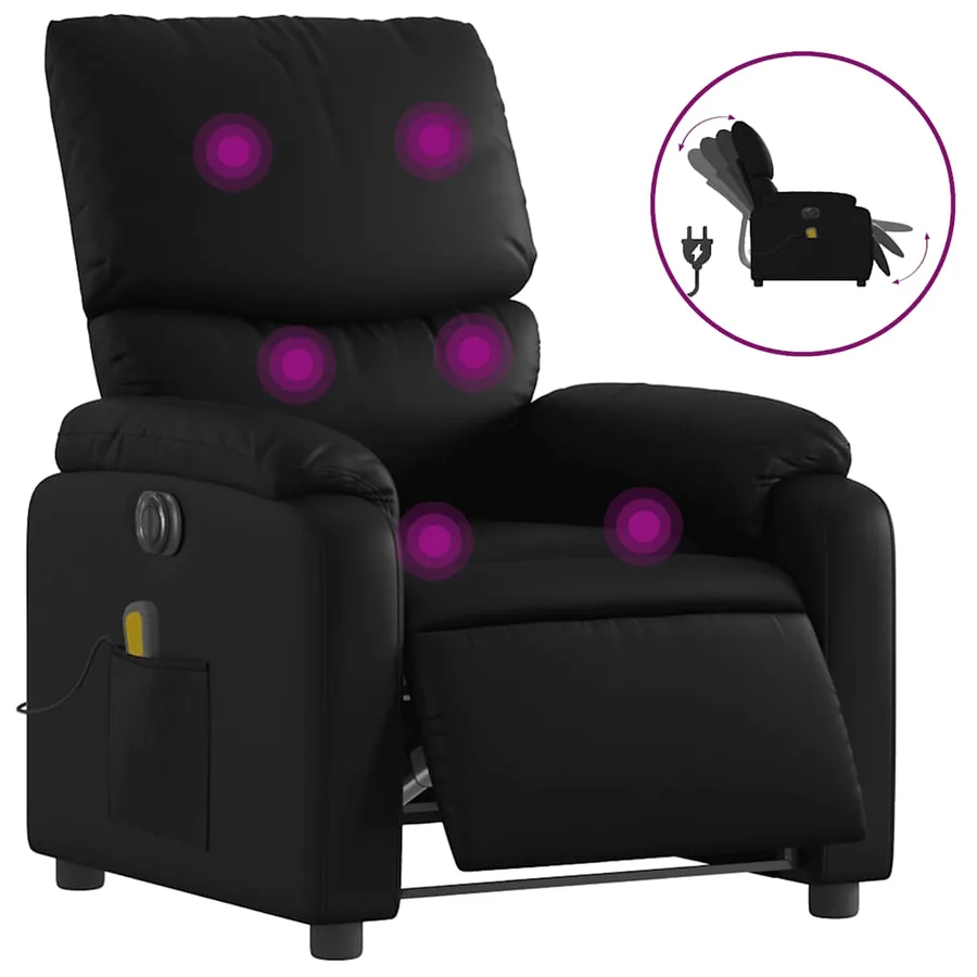 Fauteuil de massage inclinable électrique noir similicuir - 2