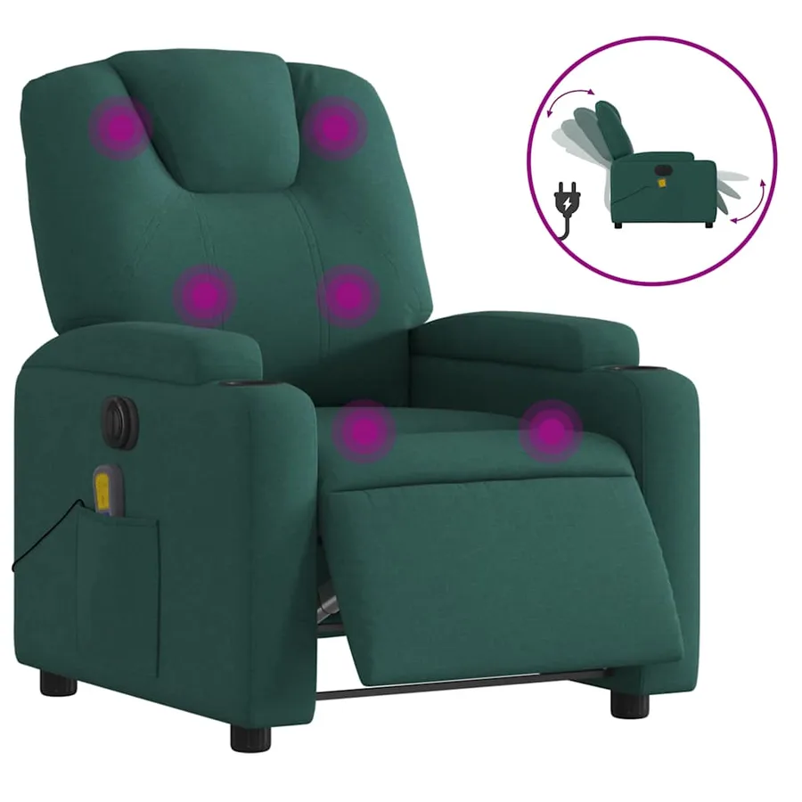 Fauteuil de massage inclinable électrique Vert foncé Tissu - 2
