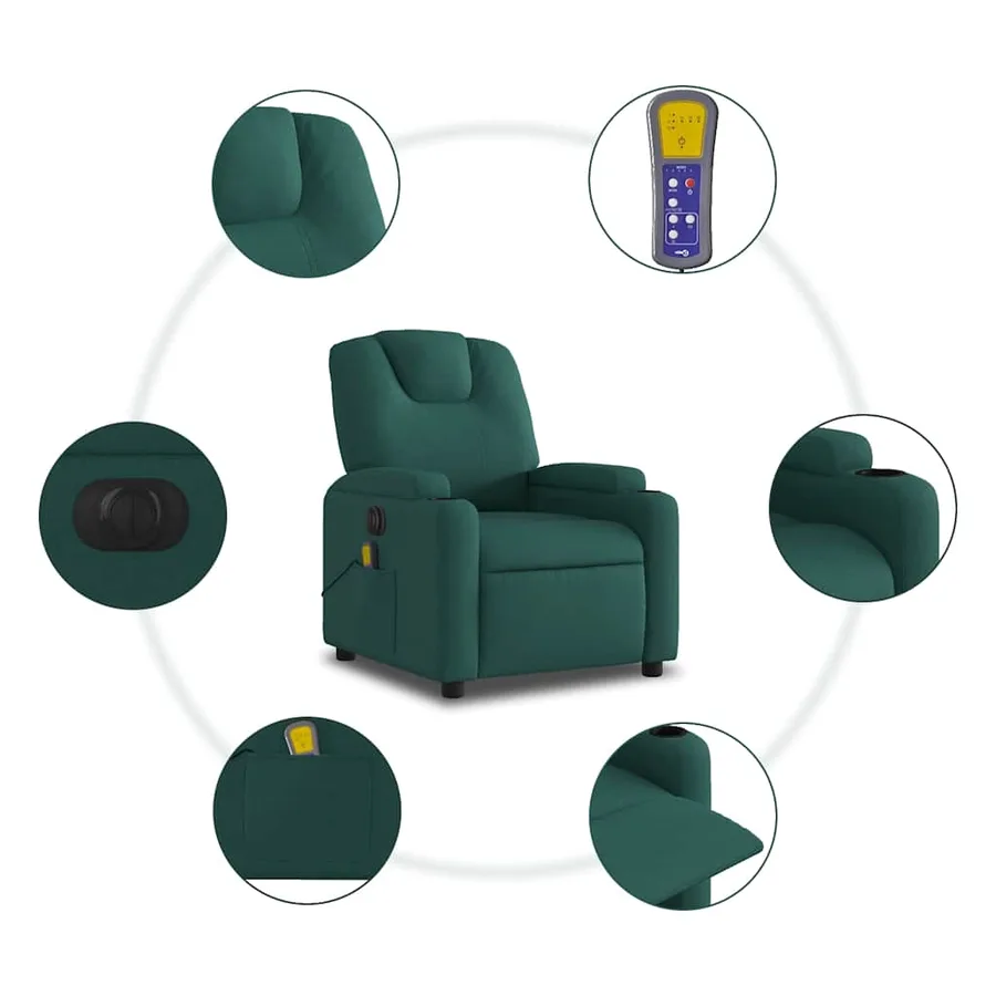 Fauteuil de massage inclinable électrique Vert foncé Tissu - 8