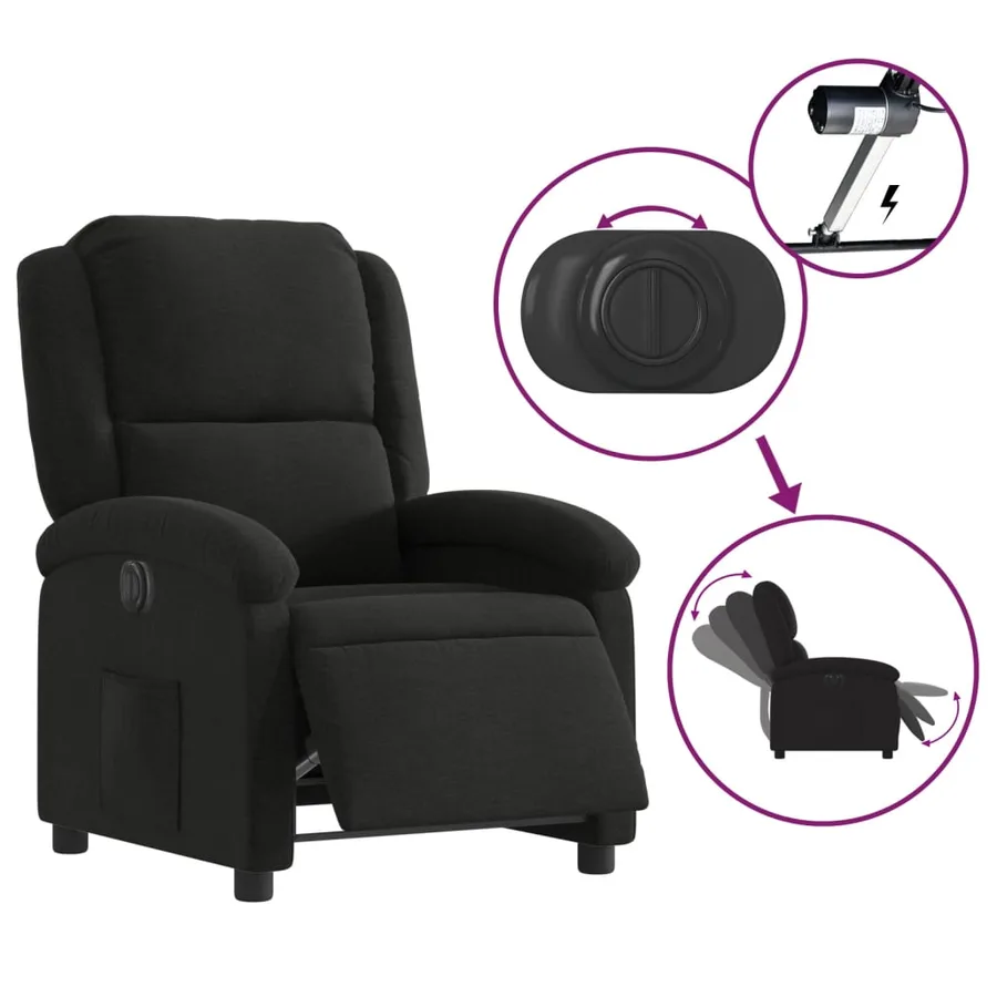 Fauteuil inclinable électrique Noir Tissu - 6