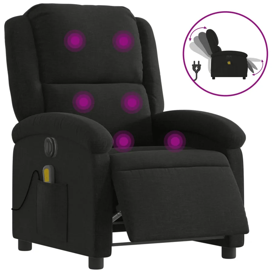 Fauteuil de massage inclinable électrique Noir Tissu - 2