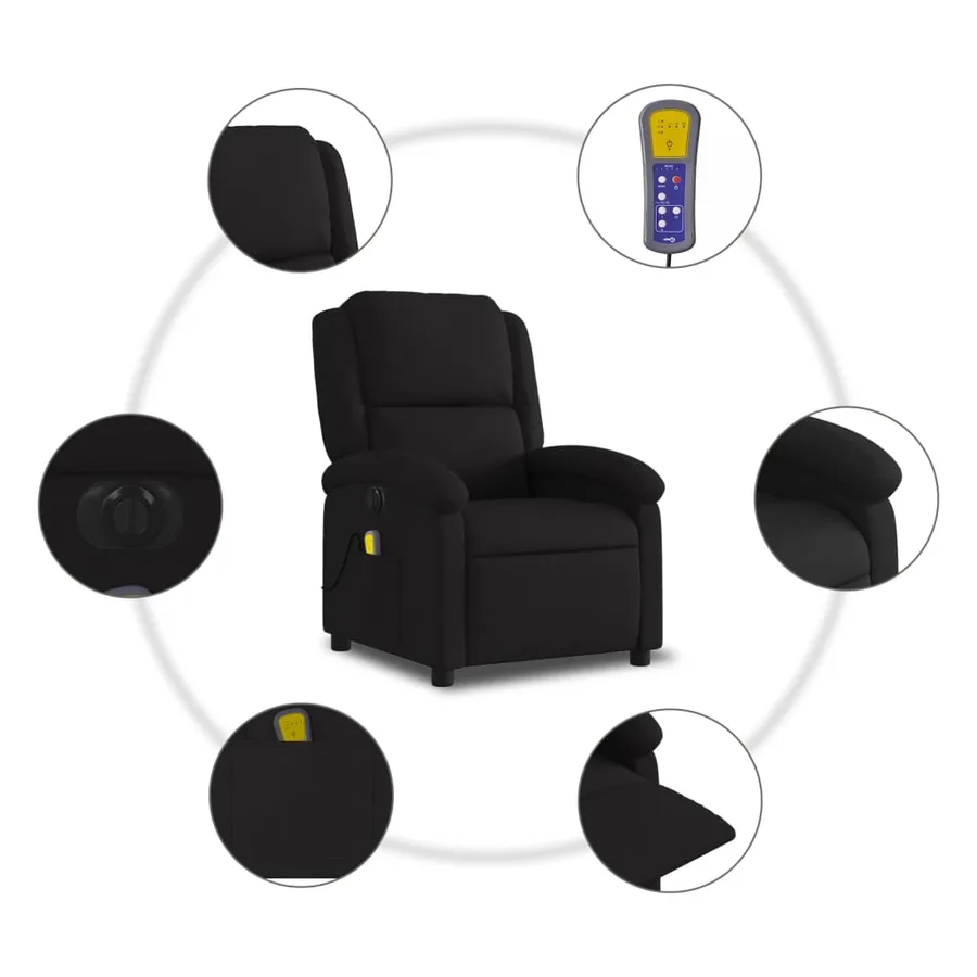 Fauteuil de massage inclinable électrique Noir Tissu - 8