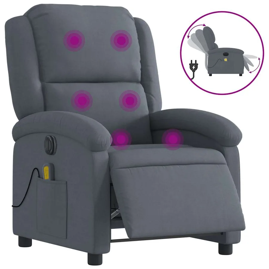 Fauteuil inclinable de massage électrique gris foncé velours - 2