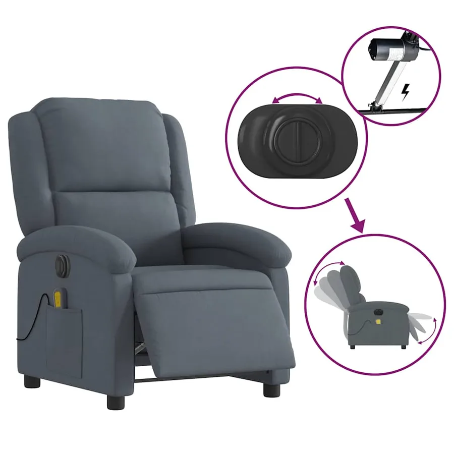 Fauteuil inclinable de massage électrique gris foncé velours - 6
