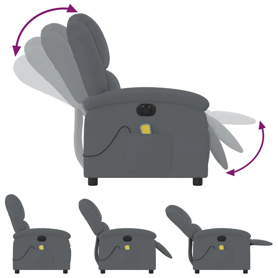 Fauteuil inclinable de massage électrique gris foncé velours - 7