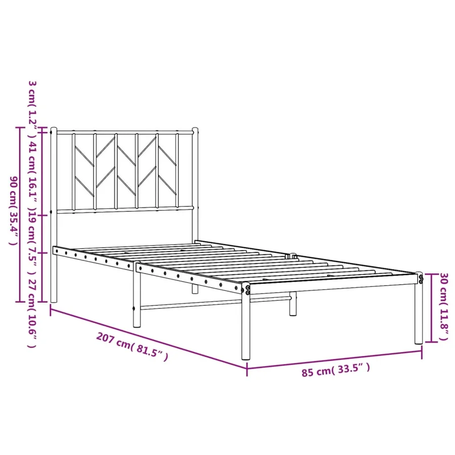 Cadre de lit métal sans matelas avec tête de lit blanc 80x200cm - 10
