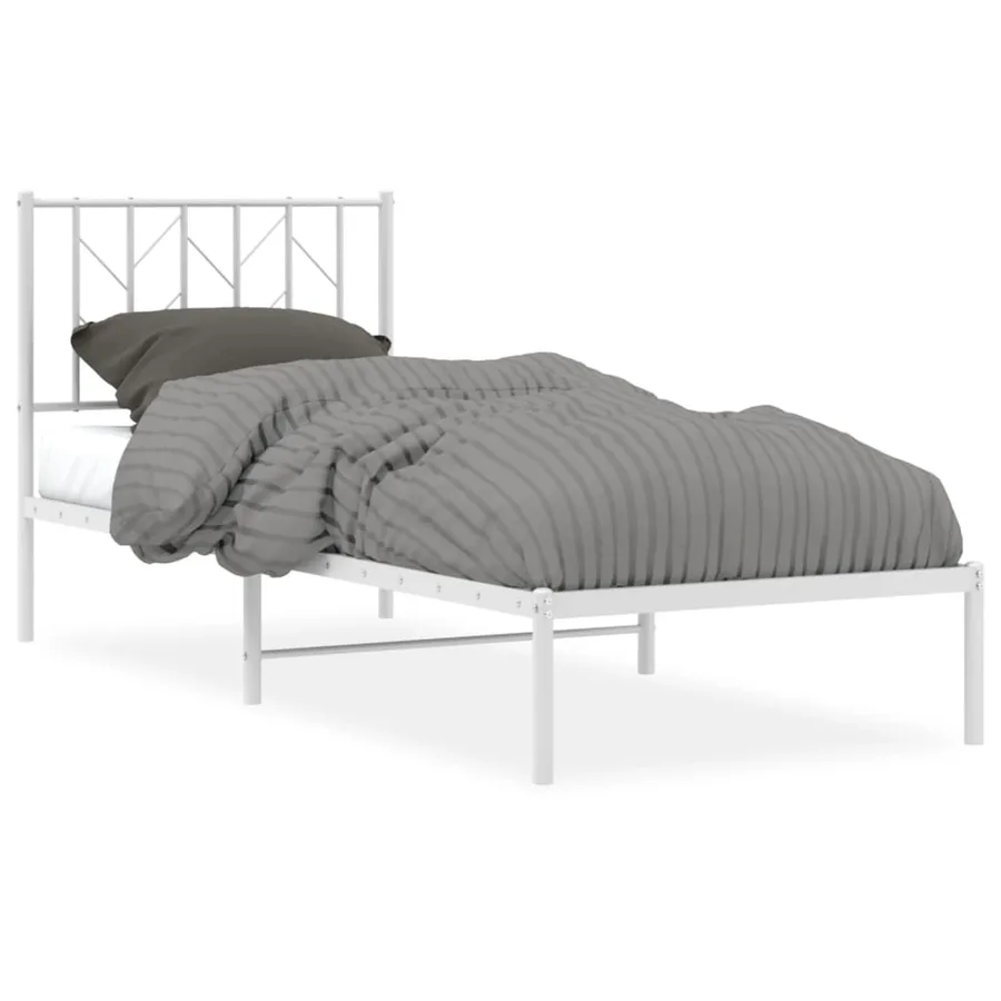 Cadre de lit métal sans matelas avec tête de lit blanc 80x200cm - 2