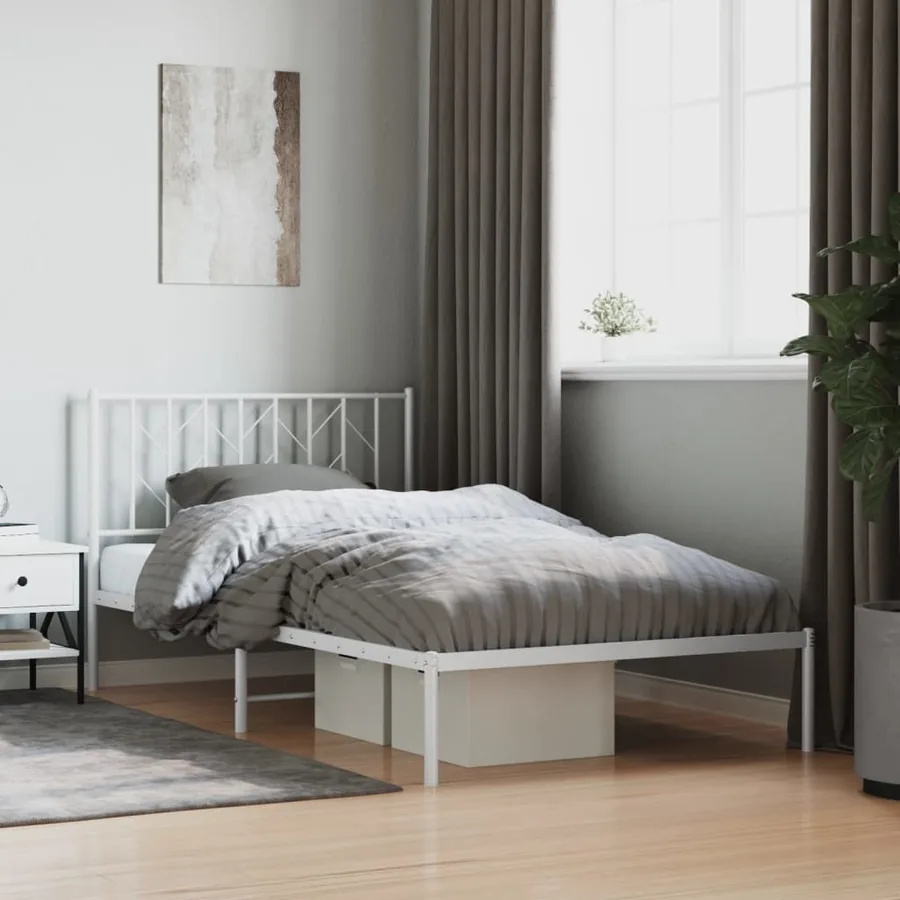 Cadre de lit métal sans matelas et tête de lit blanc 107x203 cm