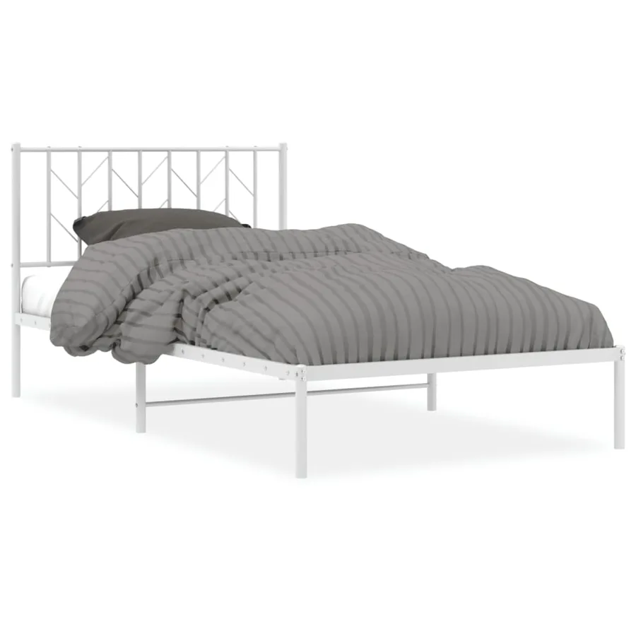 Cadre de lit métal sans matelas et tête de lit blanc 107x203 cm - 2