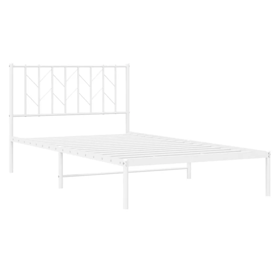 Cadre de lit métal sans matelas et tête de lit blanc 107x203 cm - 4