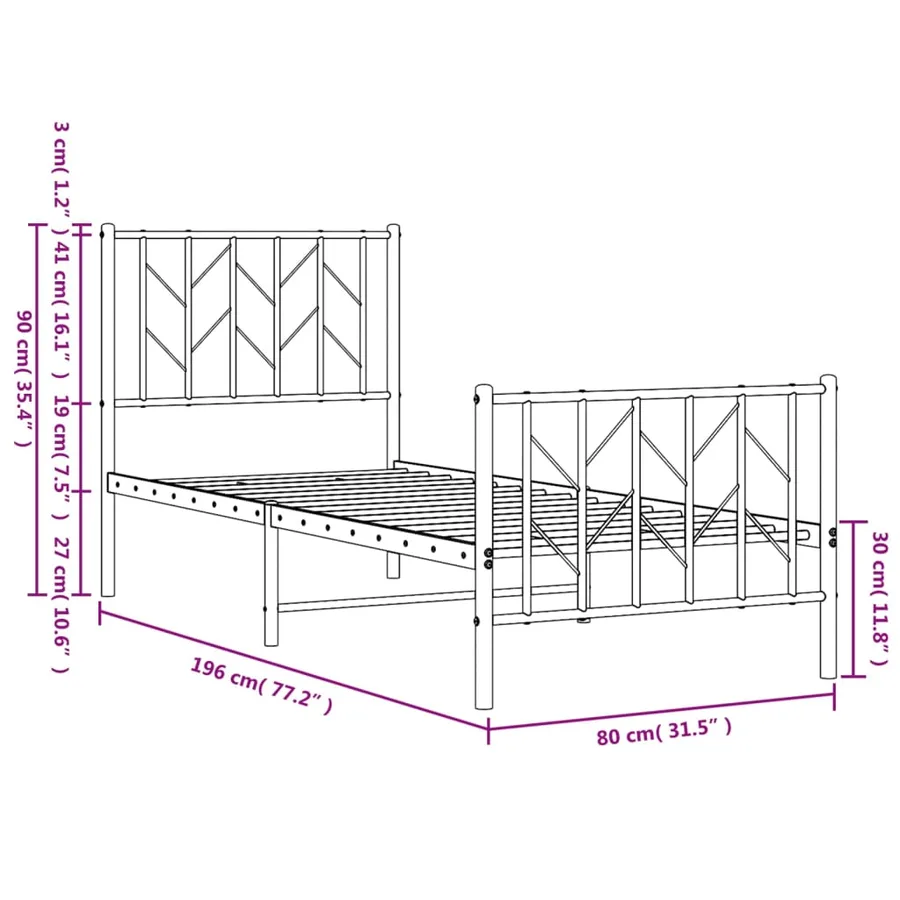 Cadre de lit métal sans matelas avec pied de lit blanc 75x190cm - 10