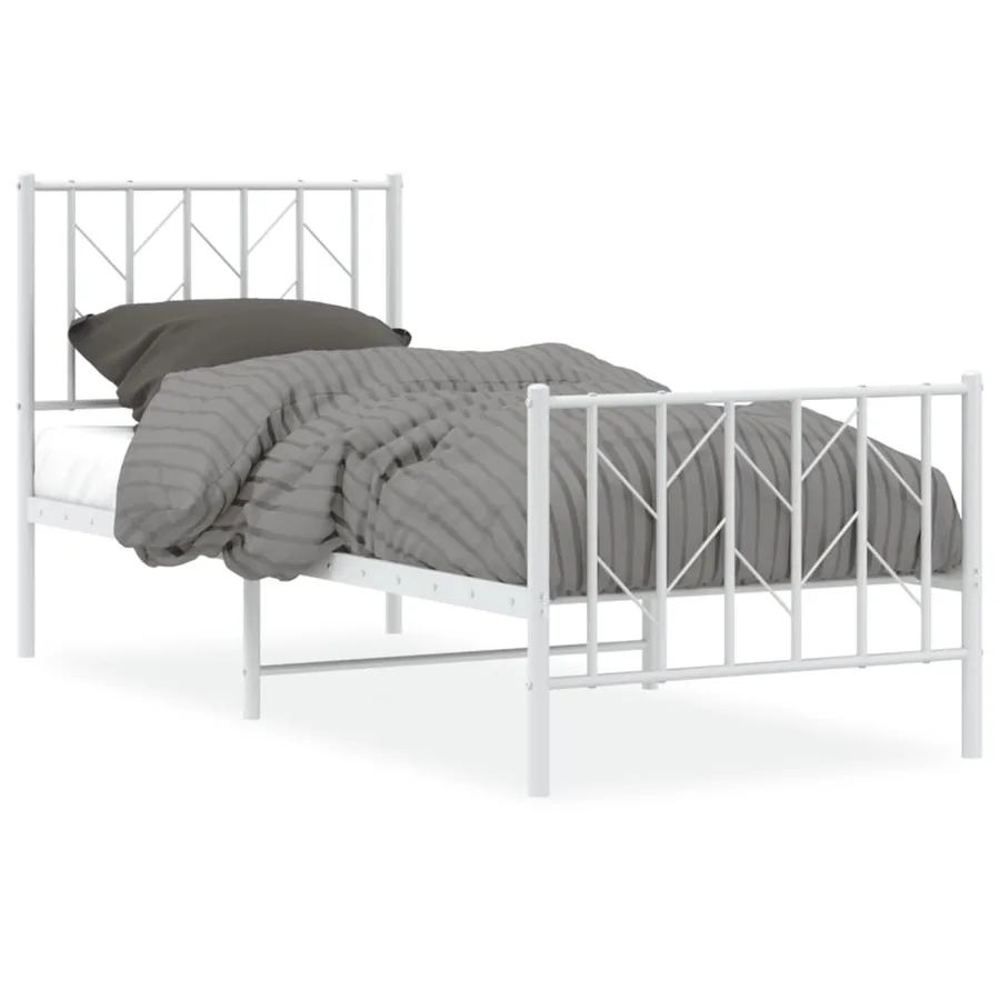 Cadre de lit métal sans matelas avec pied de lit blanc 75x190cm - 2