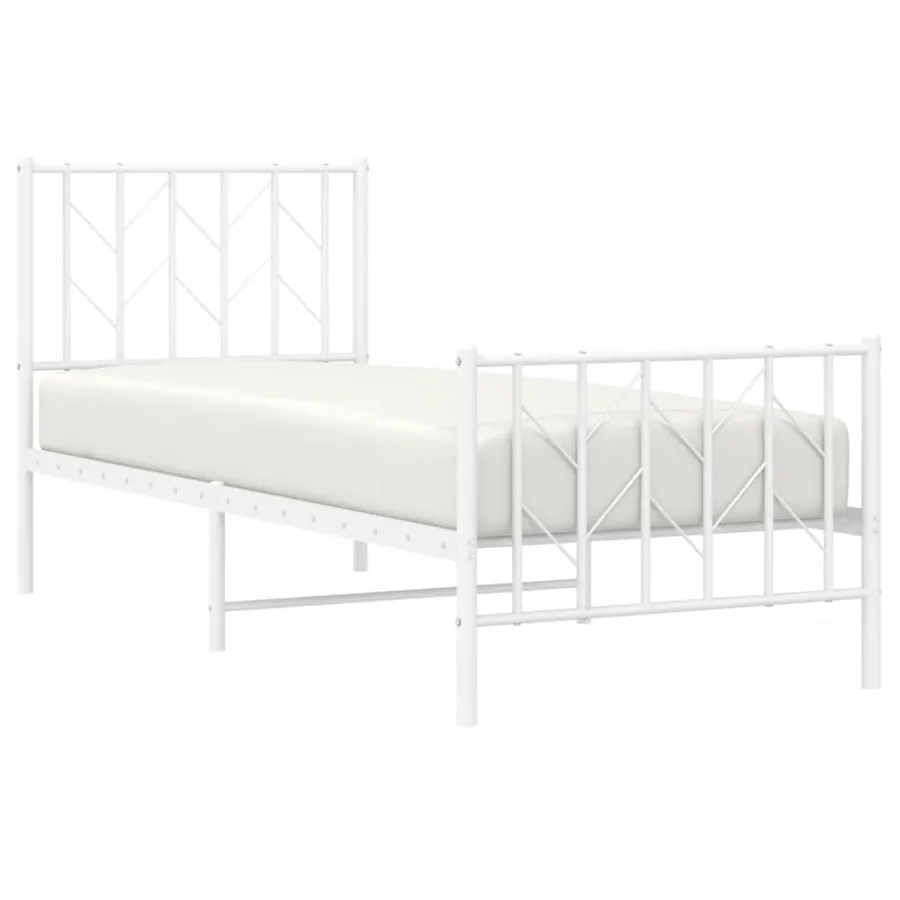 Cadre de lit métal sans matelas avec pied de lit blanc 75x190cm - 3