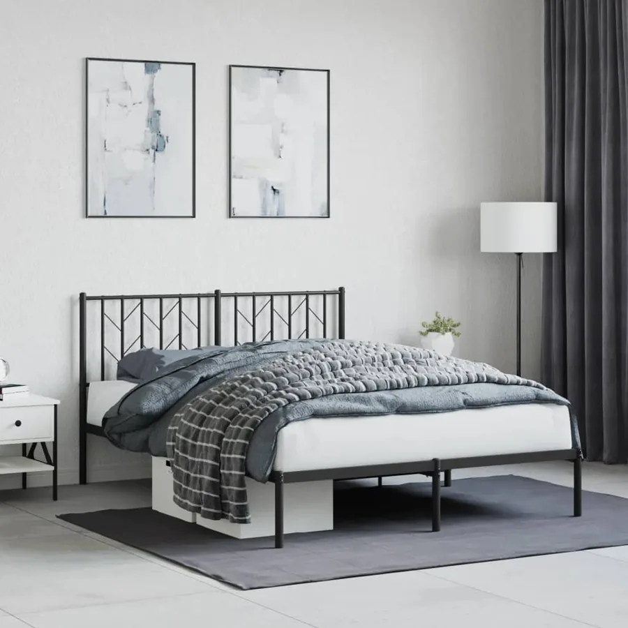 Cadre de lit métal sans matelas avec tête de lit noir 140x190cm