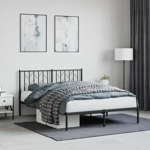 Cadre de lit métal sans matelas avec tête de lit noir 140x190cm