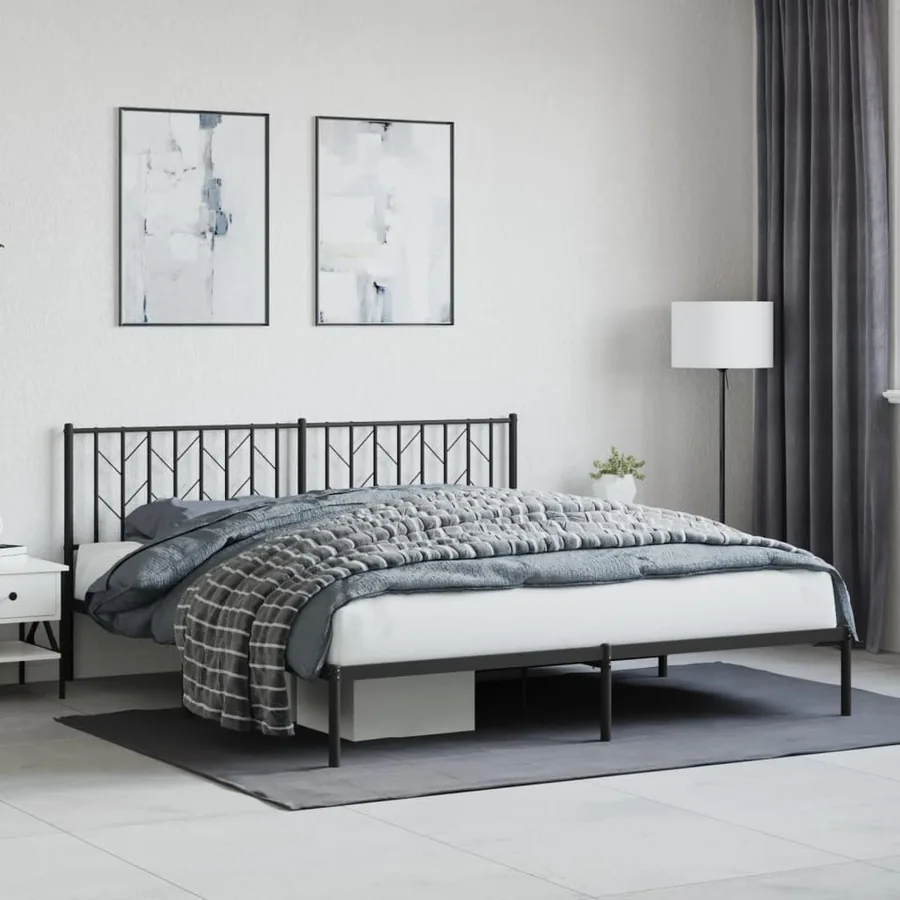 Cadre de lit métal sans matelas avec tête de lit noir 183x213cm