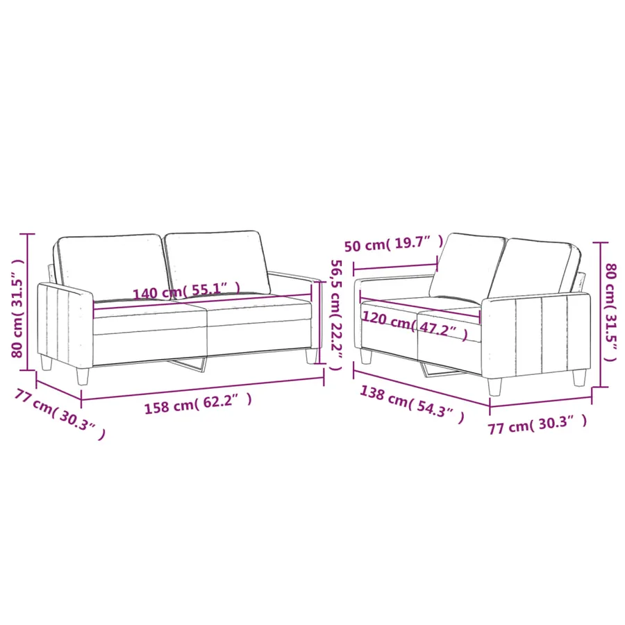 Ensemble de canapés 2 pcs avec coussins Rose Velours - 6