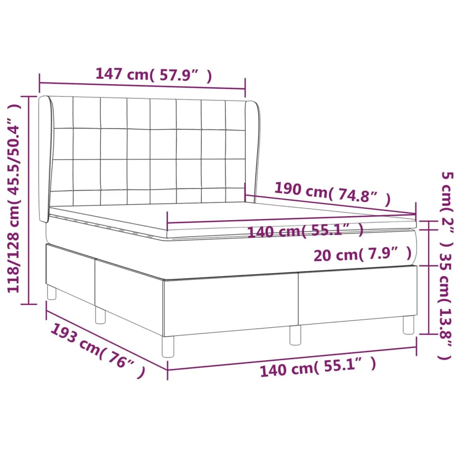 Sommier à lattes de lit avec matelas Crème 140x190 cm Tissu - 7