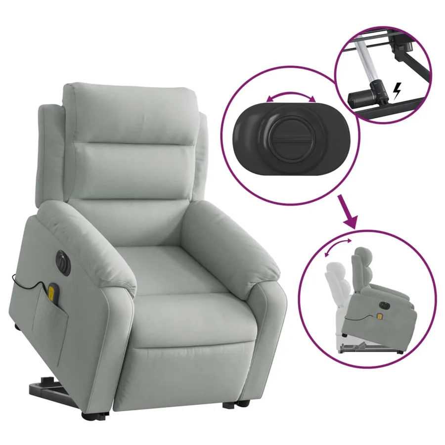 Fauteuil inclinable de massage électrique gris clair velours - 11